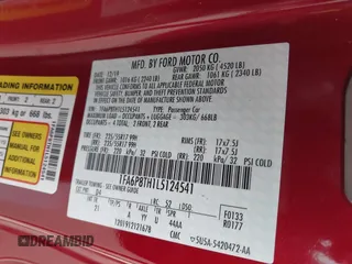 2020 Ford Mustang EcoBoost with VIN 1FA6P8TH1L5124541, listed as a IAAI auction lot 41631181 with 35,726 mi miles. Bid and sale history available at carsss.com. Image 9.