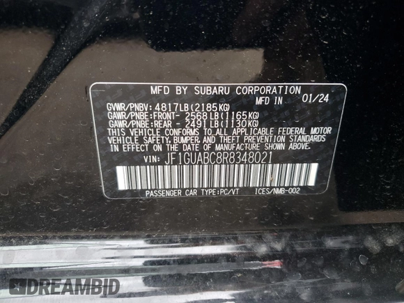 2024 Subaru Impreza with VIN JF1GUABC8R8348021, listed as a Copart auction lot 53813574 with 864 mi miles and Salvage Title. Bid and sale history available at carsss.com. Image 12.