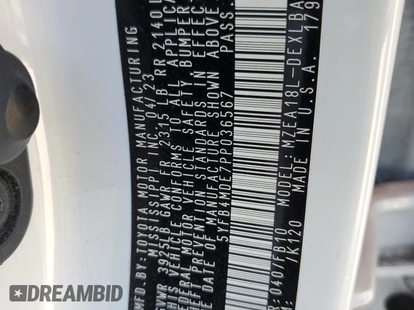 2023 Toyota Corolla LE z VIN 5YFB4MDE7PP036567, wystawiony jako Copart lot #53970245 z przebiegiem 30 007 mil mil oraz Szkoda całkowita • Salvage title. Historia ofert i sprzedaży dostępna na DreamBid. Obrazek 12.