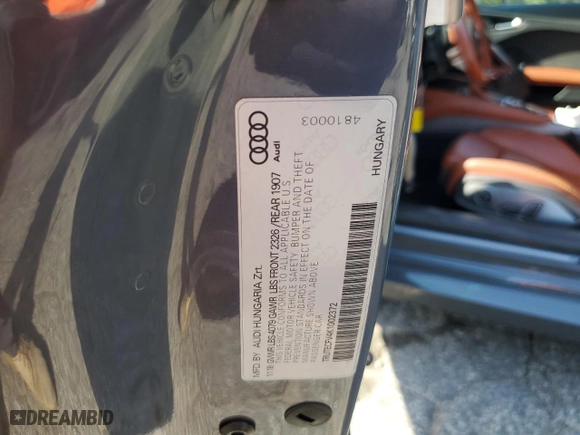 2019 Audi TT Roadster with VIN TRUTECFV4K1002372, listed as a Copart auction lot 69616244 with NaN miles and Salvage Title. Bid and sale history available at carsss.com. Image 13.
