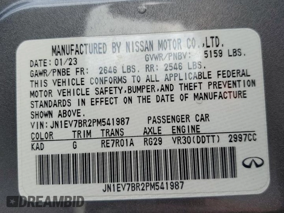 2023 Infiniti Q50 Luxe z VIN JN1EV7BR2PM541987, wystawiony jako Copart lot #53506195 z przebiegiem 65 202 mil mil oraz Szkoda całkowita • Salvage title. Historia ofert i sprzedaży dostępna na DreamBid. Obrazek 12.