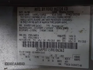 2009 Ford Fusion SE with VIN 3FAHP07159R106363, listed as a IAAI auction lot 41964993 with 167,361 mi miles. Bid and sale history available at carsss.com. Image 9.