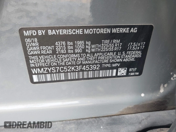 2019 MINI Countryman Cooper with VIN WMZYS7C52K3F45392, listed as a IAAI auction lot 42469942 with 97,731 mi miles and . Bid and sale history available at DreamBid. Image 9.