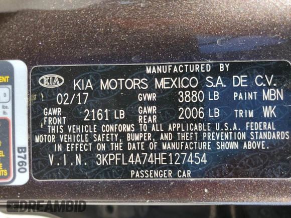 2017 Kia Forte S with VIN 3KPFL4A74HE127454, listed as a Copart auction lot 49286075 with 178,211 mi miles and Salvage Title. Bid and sale history available at DreamBid. Image 12.