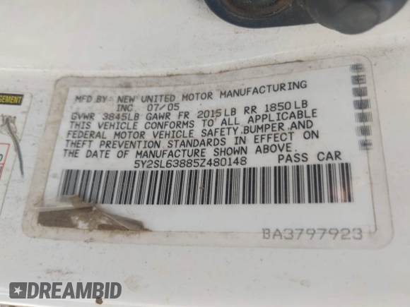 2005 Pontiac Vibe with VIN 5Y2SL63885Z480148, listed as a IAAI auction lot 42492313 with Not provided miles and . Bid and sale history available at DreamBid. Image 9.