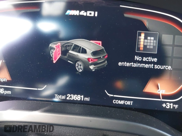 2023 BMW X3 M40i with VIN 5UX83DP04P9R51913, listed as a IAAI auction lot 41628309 with 23,681 mi miles and . Bid and sale history available at DreamBid. Image 7.