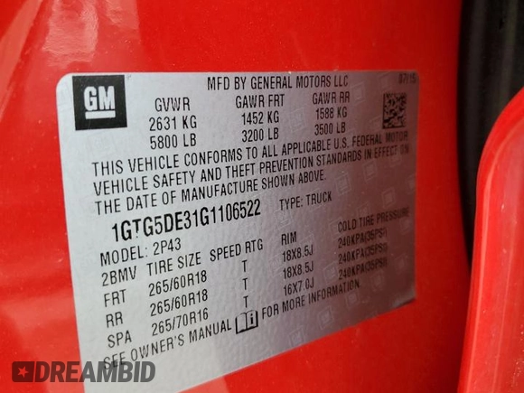2016 GMC Canyon 2WD SLT with VIN 1GTG5DE31G1106522, listed as a Copart auction lot 78631704 with 215,886 mi miles and Salvage Title. Bid and sale history available at carsss.com. Image 12.