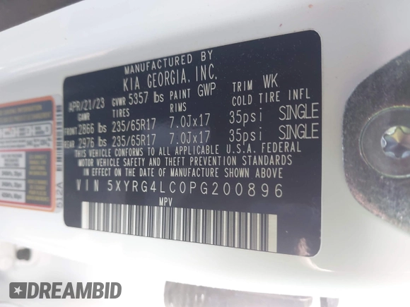 2023 Kia Sorento LX with VIN 5XYRG4LC0PG200896, listed as a IAAI auction lot 42056168 with 67,923 mi miles and . Bid and sale history available at DreamBid. Image 9.