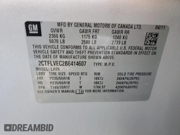 2011 GMC Terrain SLT-1 with VIN 2CTFLVEC2B6414607, listed as a Copart auction lot 48474005 with 165,997 mi miles and Salvage Title. Bid and sale history available at carsss.com. Image 15.