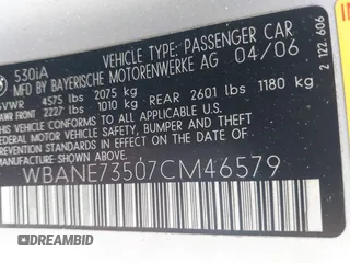 2007 BMW 5 Series 530i with VIN WBANE73507CM46579, listed as a IAAI auction lot 41511577 with 168,904 mi miles. Bid and sale history available at carsss.com. Image 9.