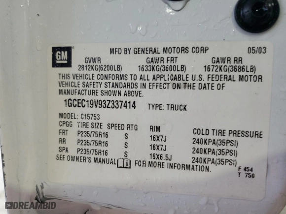 2003 Chevrolet Silverado 1500 LS with VIN 1GCEC19V93Z337414, listed as a Copart auction lot 49916015 with 55,888 mi miles and Salvage Title. Bid and sale history available at carsss.com. Image 12.