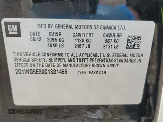 2012 Chevrolet Impala LT Fleet with VIN 2G1WG5E39C1331456, listed as a Copart auction lot 51769145 with 180,493 mi miles and Salvage Title. Bid and sale history available at DreamBid. Image 12.
