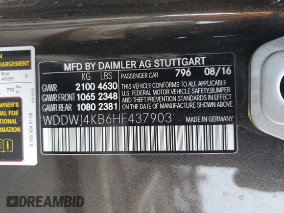 2017 Mercedes-Benz C 300 with VIN WDDWJ4KB6HF437903, listed as a Copart auction lot 56175645 with 74,715 mi miles and Salvage title. Bid and sale history available at DreamBid. Image 12.