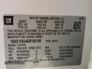 2016 GMC Yukon Denali with VIN 1GKS1CKJ4GR180185, listed as a Copart auction lot 47815835 with 197,506 mi miles and Salvage Title. Bid and sale history available at DreamBid. Image 15.