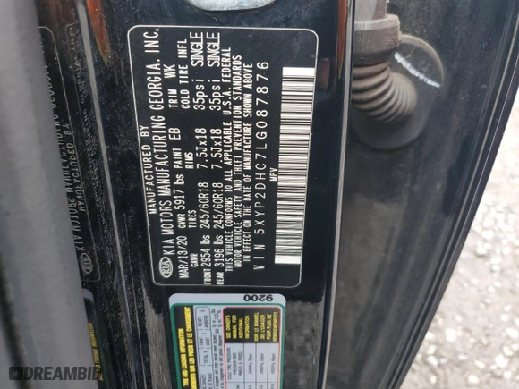 2020 Kia Telluride LX with VIN 5XYP2DHC7LG087876, listed as a Copart auction lot 77013684 with NaN miles and Salvage Title. Bid and sale history available at carsss.com. Image 13.