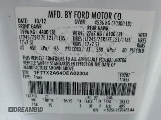 2013 Ford F-250 XL с VIN 1FT7X2A64DEA02304, выставлен на аукционе Copart как лот 41984425 с пробегом 171 050 миль миль и Списание • Salvage title. История ставок и продаж доступна на DreamBid. Изображение 12.