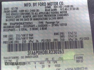 2020 Ford Fusion SE with VIN 3FA6P0HD8LR230263, listed as a IAAI auction lot 42069350 with 76,936 mi miles and . Bid and sale history available at DreamBid. Image 9.