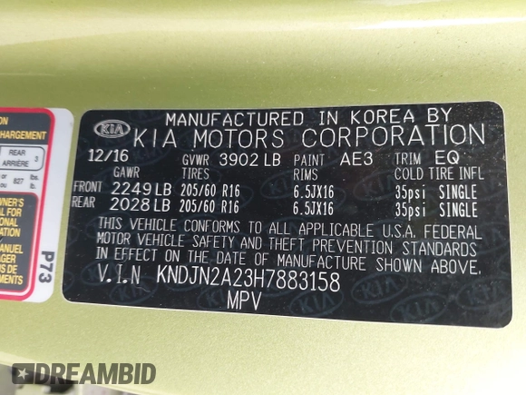 2017 Kia Soul with VIN KNDJN2A23H7883158, listed as a IAAI auction lot 42068235 with Not Provided miles. Bid and sale history available at carsss.com. Image 9.