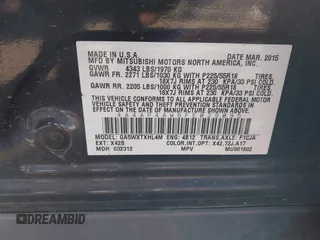 2015 Mitsubishi Outlander Sport 2.4 GT with VIN 4A4AP4AW6FE029095, listed as a IAAI auction lot 41659098 with 102,542 mi miles. Bid and sale history available at carsss.com. Image 9.