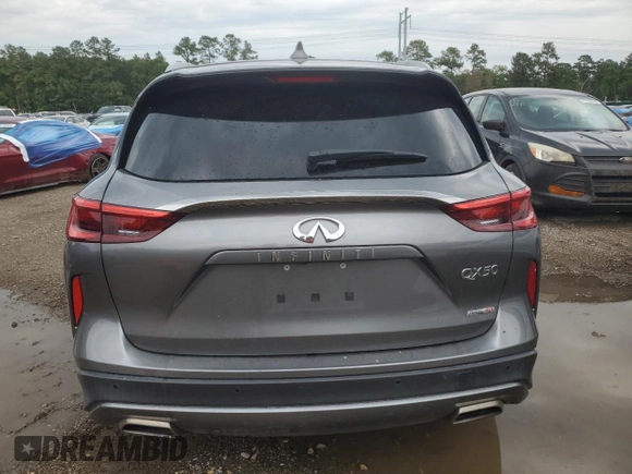 2020 Infiniti QX50 Luxe with VIN 3PCAJ5M17LF120708, listed as a Copart auction lot 57943945 with 53,649 mi miles and Salvage title. Bid and sale history available at DreamBid. Image 6.