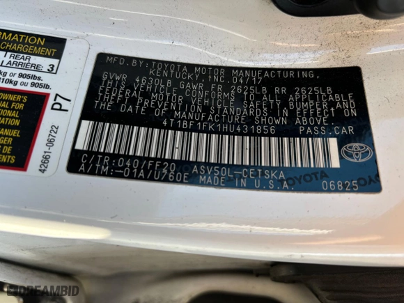2017 Toyota Camry XLE with VIN 4T1BF1FK1HU431856, listed as a Copart auction lot 51817715 with 236,592 mi miles and Clean Title. Bid and sale history available at carsss.com. Image 10.