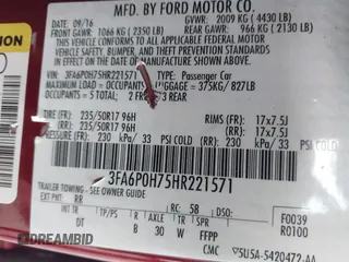 2017 Ford Fusion SE with VIN 3FA6P0H75HR221571, listed as a IAAI auction lot 42452297 with 91,354 mi miles and . Bid and sale history available at DreamBid. Image 9.