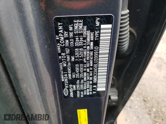 2020 Hyundai Kona Limited with VIN KM8K33A58LU399910, listed as a Copart auction lot 49695345 with 46,169 mi miles and Salvage Title. Bid and sale history available at carsss.com. Image 14.