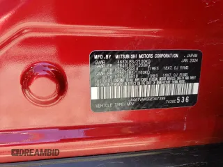 2024 Mitsubishi Eclipse Cross LE с VIN JA4ATVAA0RZ047399, выставлен на аукционе Copart как лот 45558005 с пробегом 12 760 миль миль и Списание • Salvage title. История ставок и продаж доступна на DreamBid. Изображение 13.