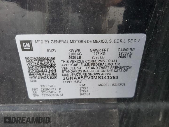 2021 Chevrolet Equinox LS with VIN 3GNAX5EV0MS141383, listed as a Copart auction lot 50166565 with 77,852 mi miles and Salvage title. Bid and sale history available at DreamBid. Image 13.