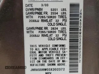 2003 Infiniti FX Options z VIN JNRAS08W03X202372, wystawiony jako Copart lot #46626995 z przebiegiem 124 061 mil mil oraz Szkoda całkowita • Salvage title. Historia ofert i sprzedaży dostępna na DreamBid. Obrazek 13.