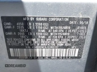 2018 Subaru Outback Limited with VIN 4S4BSENC9J3388702, listed as a IAAI auction lot 42557912 with 87,019 mi miles and . Bid and sale history available at DreamBid. Image 9.