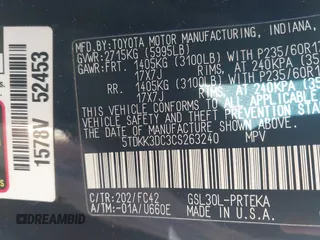 2012 Toyota Sienna LE AAS with VIN 5TDKK3DC3CS263240, listed as a IAAI auction lot 41810686 with 232,026 mi miles. Bid and sale history available at carsss.com. Image 9.