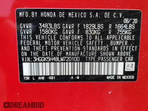 2020 Honda Fit LX with VIN 3HGGK5H48LM720100, listed as a Copart auction lot 48537355 with 30,596 mi miles and Salvage Title. Bid and sale history available at carsss.com. Image 12.