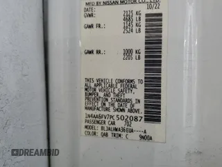 2023 Nissan Maxima Platinum with VIN 1N4AA6FV7PC502087, listed as a Copart auction lot 55296145 with 45,000 mi miles and Salvage title. Bid and sale history available at DreamBid. Image 12.
