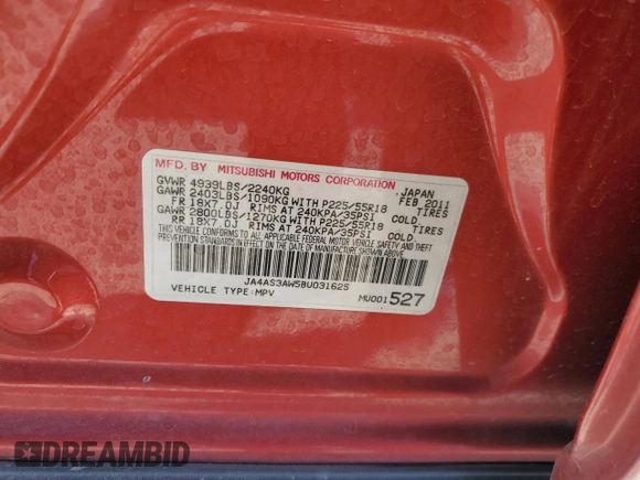 2011 Mitsubishi Outlander SE z VIN JA4AS3AW5BU031625, wystawiony jako Copart lot #42785635 z przebiegiem 125 062 mil mil oraz Szkoda całkowita • Salvage title. Historia ofert i sprzedaży dostępna na DreamBid. Obrazek 14.