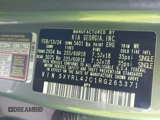 2024 Kia Sorento S z VIN 5XYRL4JC1RG265371, wystawiony jako IAAI lot #40450437 z przebiegiem 14 620 mil mil oraz . Historia ofert i sprzedaży dostępna na DreamBid. Obrazek 9.