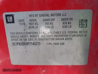 2015 Chevrolet Cruze LS with VIN 1G1PA5SH8F7140379, listed as a IAAI auction lot 41816936 with 169,717 mi miles. Bid and sale history available at carsss.com. Image 9.