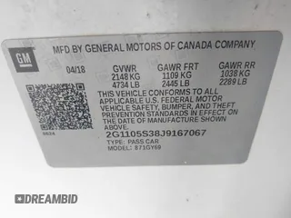 2018 Chevrolet Impala LT z VIN 2G1105S38J9167067, wystawiony jako IAAI lot #42284636 z przebiegiem 99 824 mil mil oraz . Historia ofert i sprzedaży dostępna na DreamBid. Obrazek 9.