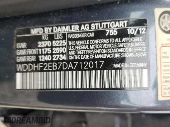 2013 Mercedes-Benz E-Class E 350 Luxury BlueTEC with VIN WDDHF2EB7DA712017, listed as a Copart auction lot 72958924 with 160,948 mi miles and Clean Title. Bid and sale history available at carsss.com. Image 12.