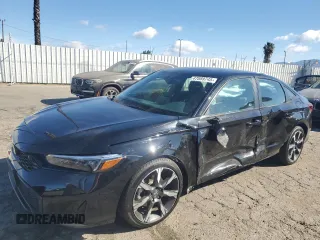 2025 Honda Civic Sedan Hybrid Sport with VIN 2HGFE4F86SH301081, listed as a Copart auction lot 47089745 with 25,836 mi miles and Salvage Title. Bid and sale history available at carsss.com. Image 1.