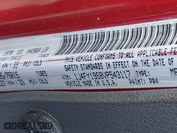1997 Jeep Wrangler Sport с VIN 1J4FY19S8VP543117, выставлен на аукционе IAAI как лот 42844397 с пробегом 183 701 миль миль и . История ставок и продаж доступна на DreamBid. Изображение 9.