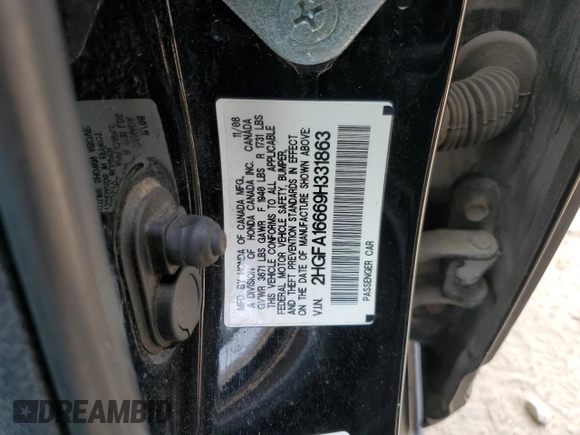 2009 Honda Civic LX-S z VIN 2HGFA16669H331863, wystawiony jako Copart lot #59467775 z przebiegiem 218 051 mil mil oraz Czysty tytuł • Clean title. Historia ofert i sprzedaży dostępna na DreamBid. Obrazek 12.