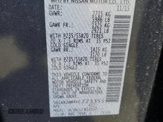 2015 Nissan Pathfinder Platinum with VIN 5N1AR2MM4FC723355, listed as a Copart auction lot 61109715 with 124,360 mi miles and Salvage title. Bid and sale history available at DreamBid. Image 13.