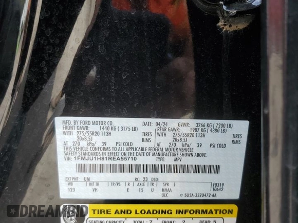2024 Ford Expedition XLT with VIN 1FMJU1H81REA55710, listed as a Copart auction lot 56927215 with 16,072 mi miles and Salvage title. Bid and sale history available at DreamBid. Image 13.
