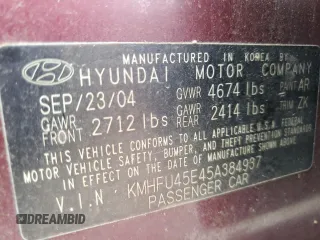 2005 Hyundai XG with VIN KMHFU45E45A384937, listed as a Copart auction lot 78332294 with 67,662 mi miles and Clean Title. Bid and sale history available at carsss.com. Image 12.