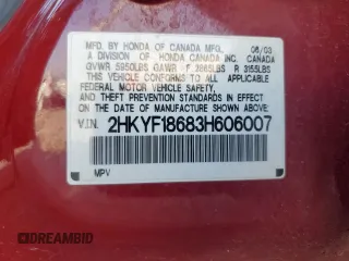 2003 Honda Pilot EX z VIN 2HKYF18683H606007, wystawiony jako Copart lot #56122395 z przebiegiem 200 269 mil mil oraz Szkoda całkowita • Salvage title. Historia ofert i sprzedaży dostępna na DreamBid. Obrazek 13.
