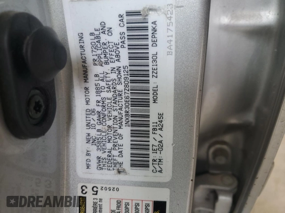 2007 Toyota Corolla CE with VIN 1NXBR30E67Z809125, listed as a Copart auction lot 49332405 with Not Provided miles and Salvage Title. Bid and sale history available at DreamBid. Image 12.