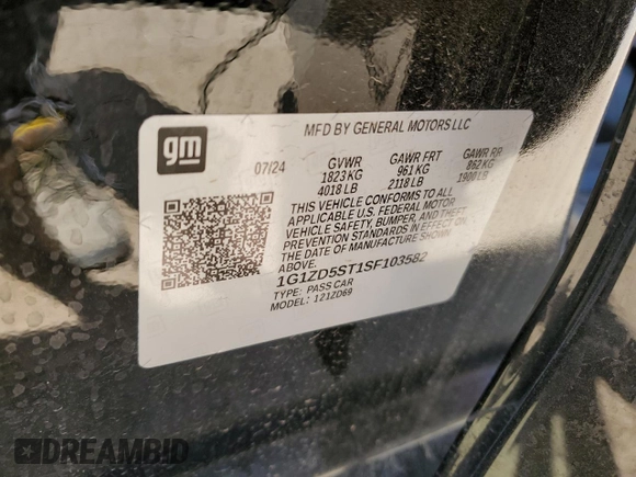 2025 Chevrolet Malibu LT with VIN 1G1ZD5ST1SF103582, listed as a Copart auction lot 51154425 with 7,376 mi miles and Salvage Title. Bid and sale history available at DreamBid. Image 12.