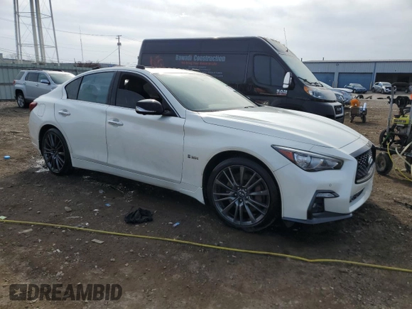 2018 Infiniti Q50 Red Sport 400 with VIN JN1FV7AR2JM480539, listed as a Copart auction lot 49141695 with 81,523 mi miles and Salvage Title. Bid and sale history available at DreamBid. Image 4.