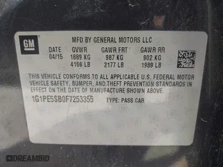 2015 Chevrolet Cruze LT with VIN 1G1PE5SB0F7253355, listed as a IAAI auction lot 41992242 with 1 mi miles. Bid and sale history available at carsss.com. Image 9.